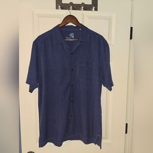 Tommy Bahama 100% Silk Short Sleeve Shirt Size M Navy Blue, Mens